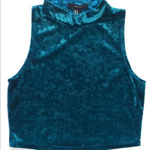 Forever 21 Teal Mock Neck Velvet Crop Top